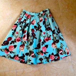 Stunning pleated skirt, print is even prettier in person w/light blue background